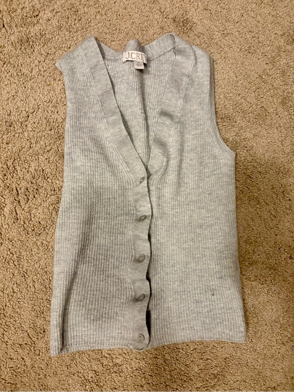 J. Crew Light Gray Ribbed Button-Front V-Neck Sweater Vest